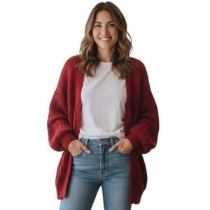 MakeMeChic Women's Red/Burgundy Knit Cardigan Sweater Sz.M NWOT